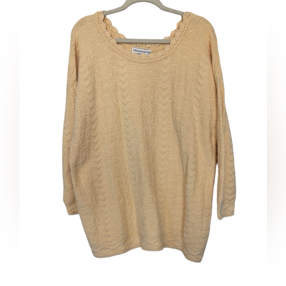 Vintage Absolutely Cotton Yellow Knit Sweater 90s Grandma core Womens XL